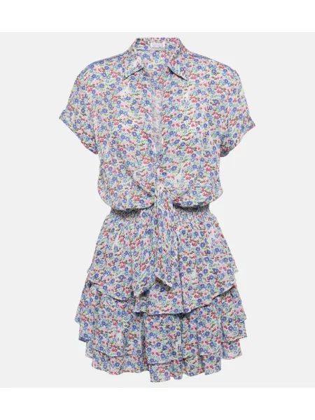 Rochie tip cămașă Poupette St Barth cu model floral de costum albastru