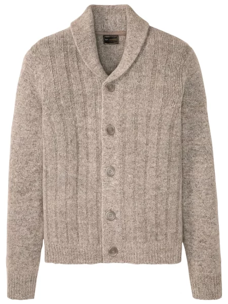 Sweter rozpinany w prążkowany wzór beżowy