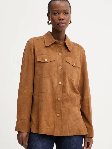 Luisa Spagnoli cămașă de damă din piele întoarsă Varenne A maro