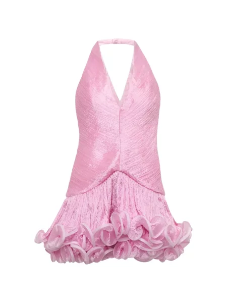 Rochie mini Stolen Stores cu volane cu gât halter roz