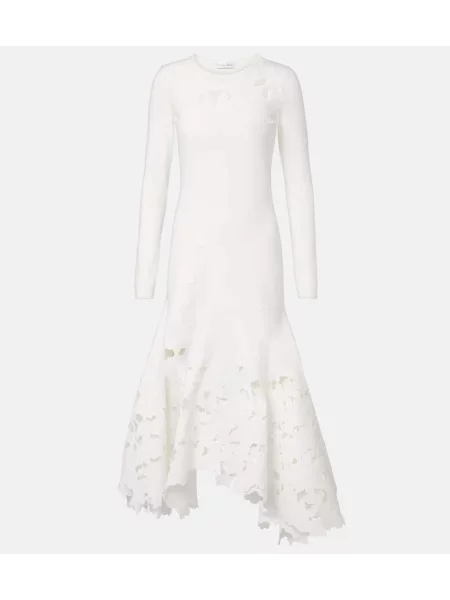 Rochie midi Oscar De La Renta din dantelă până la genunchi de costum alb