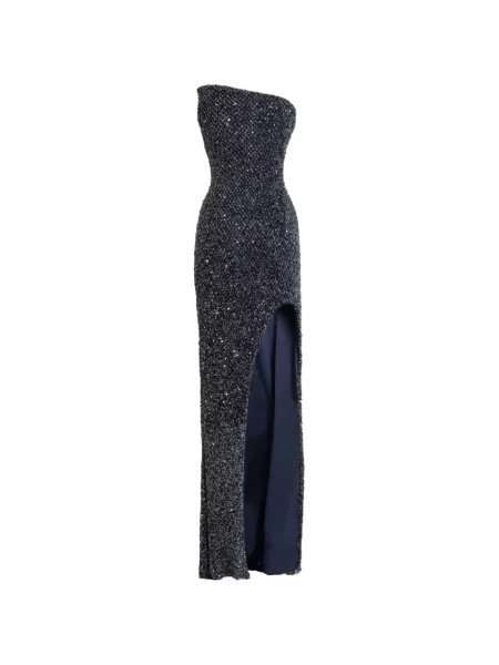 Rochie Gemy Maalouf asimetrică cu mărgele albastru