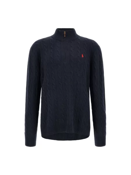 Koszulka polo Ralph Lauren wełniana z długim rękawem granatowa