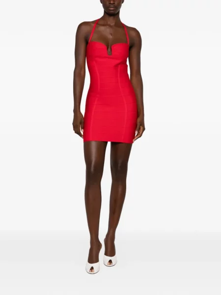 Rochie mini Hervé Léger cu gât halter roșu