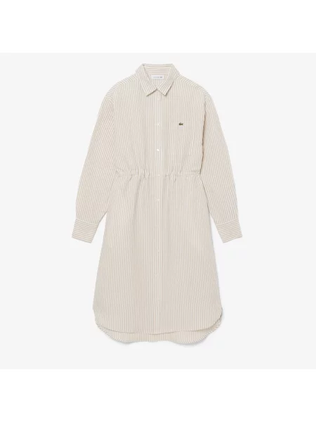Lacoste Sukienka Koszulowa Oversize Z Mieszanki Lnu beżowa