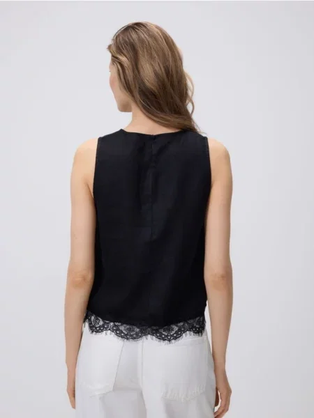 Lniany top Reserved czarny