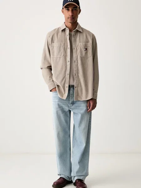 Tommy Jeans srajca rebrast žametna bež