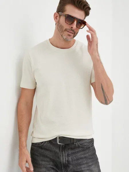 BOSS tricou barbati bej neted negru