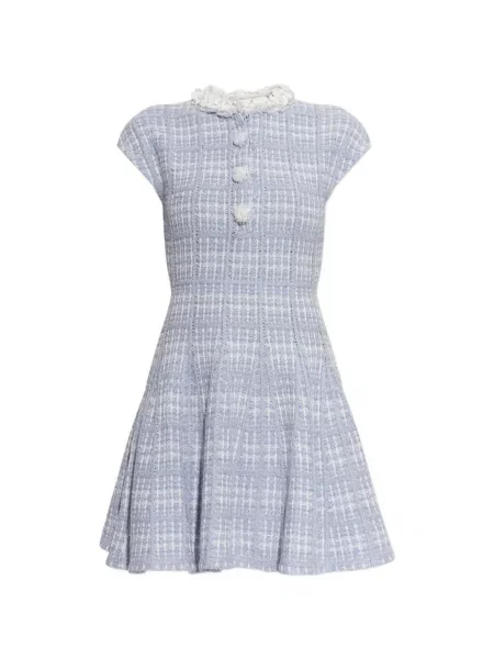Rochie mini Self-portrait tricotate cu aplicații albastru