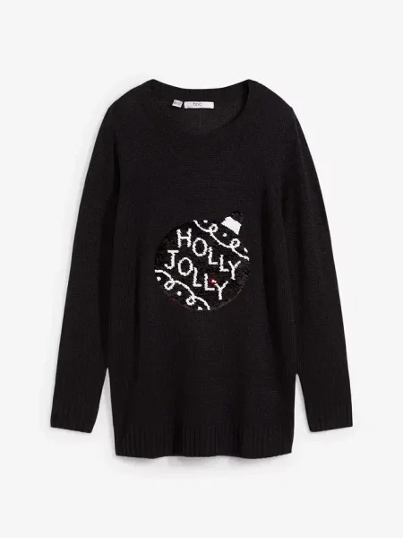 Sweter bożonarodzeniowy z obracanymi cekinami czarny