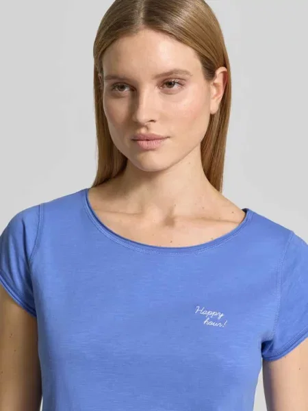 T-shirt z haftem i okrągłym dekoltem Christian Berg Woman niebieska