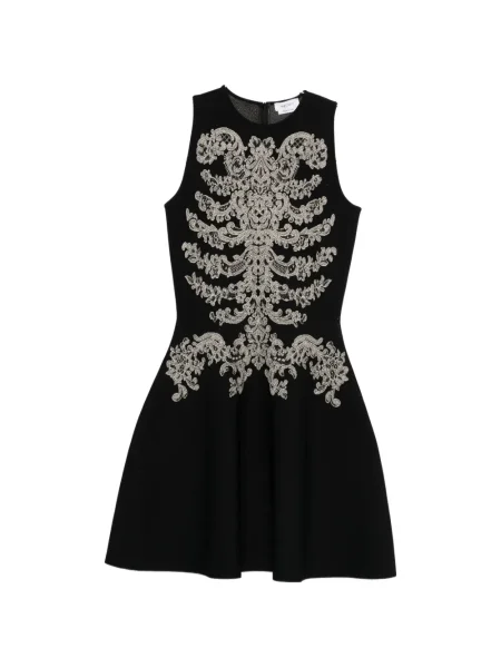 Rochie mini Alexander Mcqueen fără mâneci din jacard de costum negru