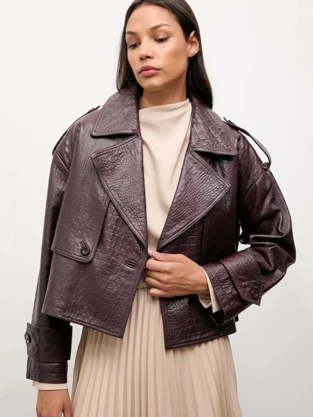 Answear.LAB kurtka skórzana przejściowa oversize bordowy