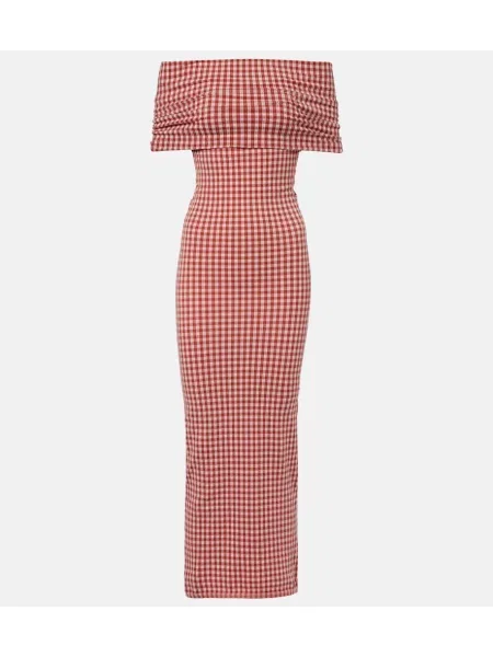 Sukienka midi Alaïa w kratkę do kolan garniturowa czerwona