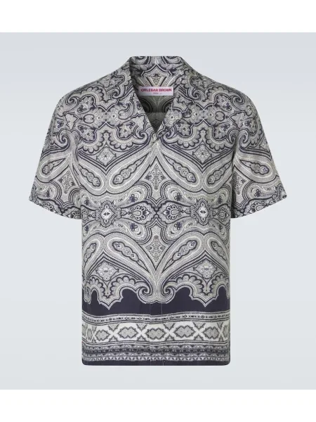 Lněná košile Orlebar Brown s paisley potiskem modrá