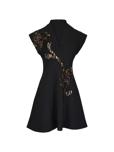 Rochie mini Lela Rose cu broderie cu decolteu în V de costum negru