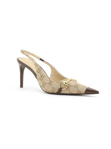 Czółenka Gucci z otwartą piętą beżowa