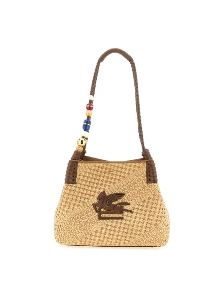 Torba plażowa Etro skórzana pleciona brązowa