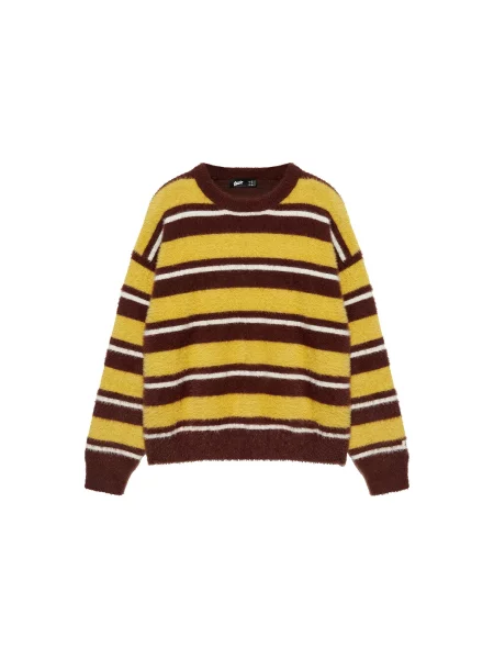 Pull&Bear Pulover STWD castaniu / galben alb