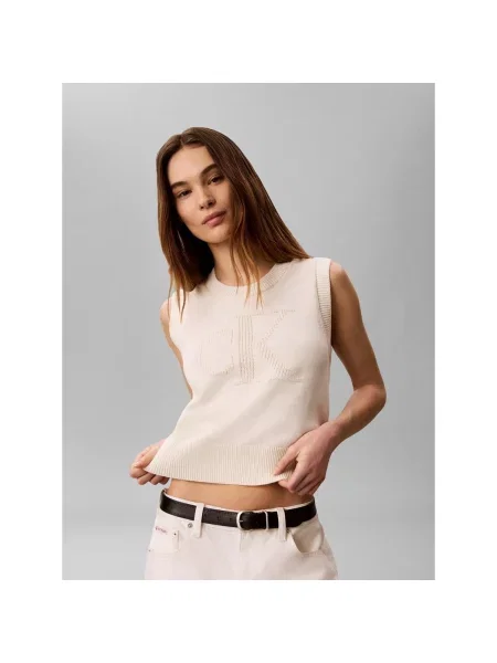 Tielko Calvin Klein Jeans s autogramom béžová