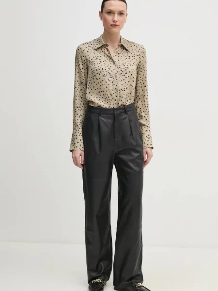 Шкіряні штани Joop! Lorena прямі висока посадка чорний