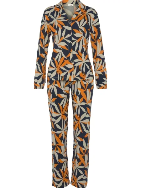 S.Oliver Pijama / albastru închis / portocaliu bej