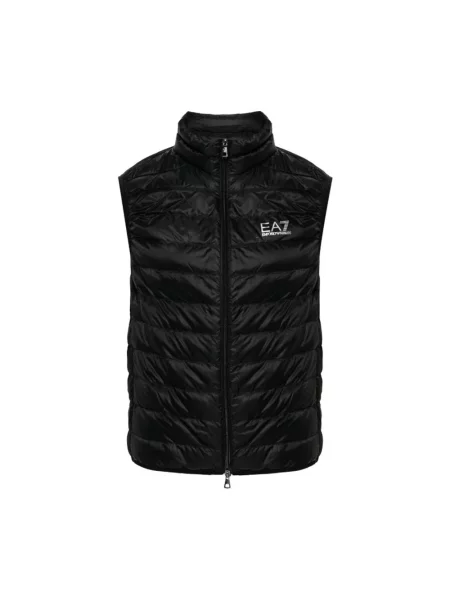 Lniana kamizelka puchowa Emporio Armani Ea7 ze stójką bez rękawów czarna
