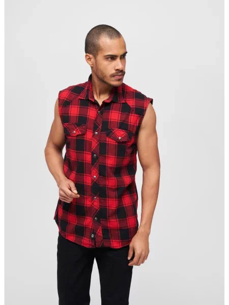 Карирана риза Brandit без ръкави черно