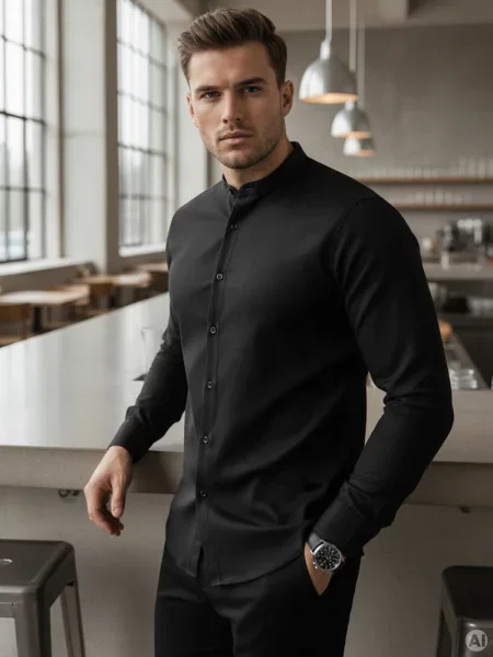 Koszula SLIM FIT casualowa ze stójką Dstreet czarna