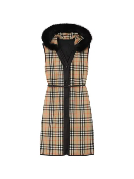 Vestă Burberry în carouri cu glugă