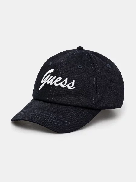 Шапка с козирка Guess с апликация синьо