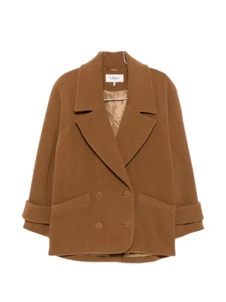 Palton Chloé cu model herringbone cu două rânduri de nasturi maro