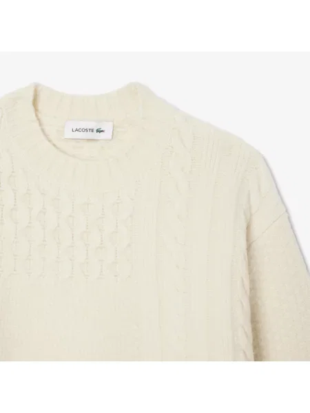 Lacoste Wełniana Sukienka Swetrowa Z Efektem Patchworku beżowa