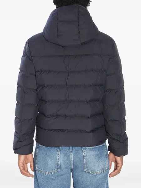 Geacă cu puf Moncler cu glugă albastru