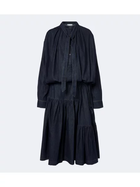 Rochie din denim Dries Van Noten cu legături albastru