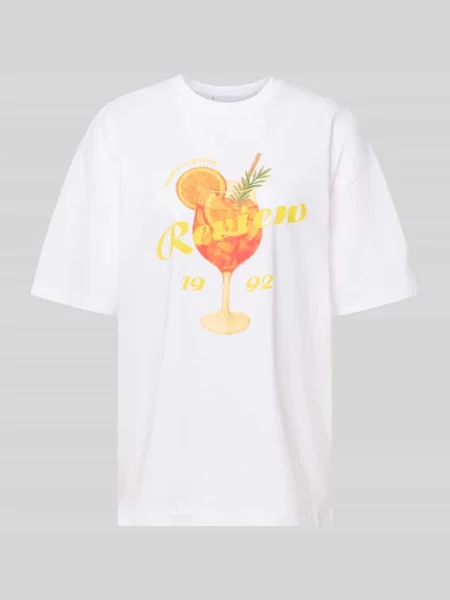 T-shirt z tylnym nadrukiem z motywem Review beżowa