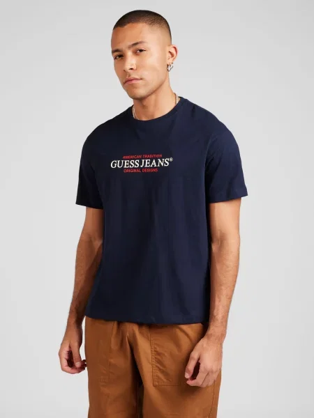 GUESS Tricou albastru închis / roșu alb