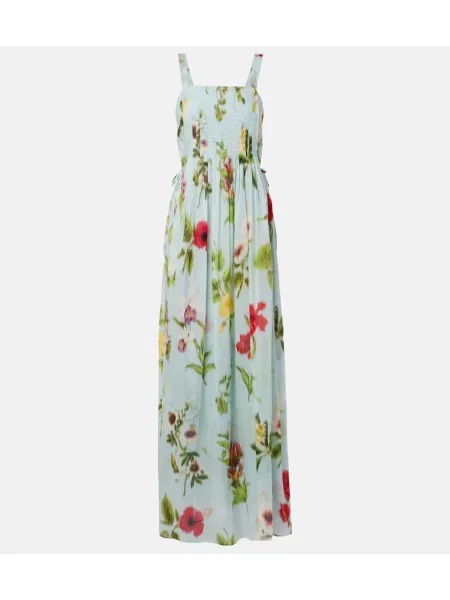 Cu centură rochie maxi Oscar De La Renta cu model floral albastru