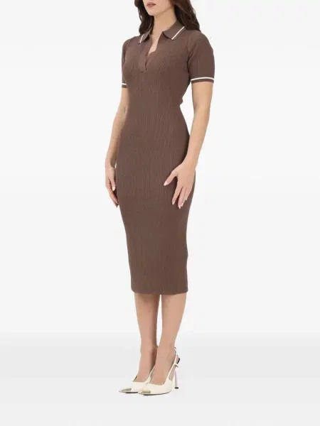 Gulerat rochie Armani Exchange tricotate maro