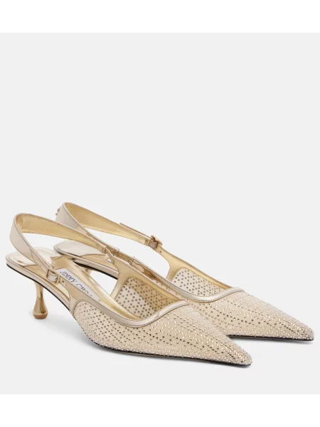 Pantofi cu toc Jimmy Choo plasă slingback auriu