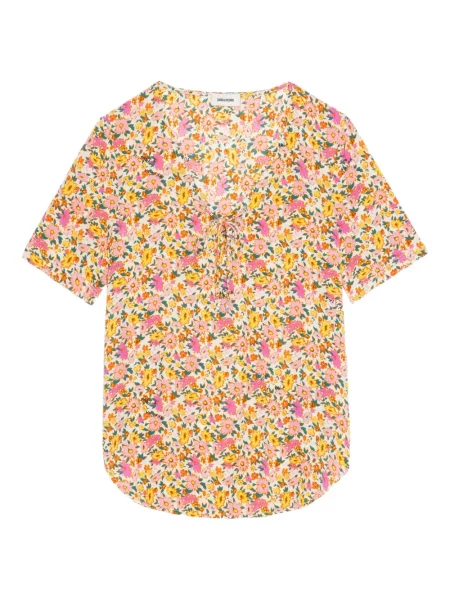 Top Zadig&voltaire cu model floral cu imagine scurt portocaliu