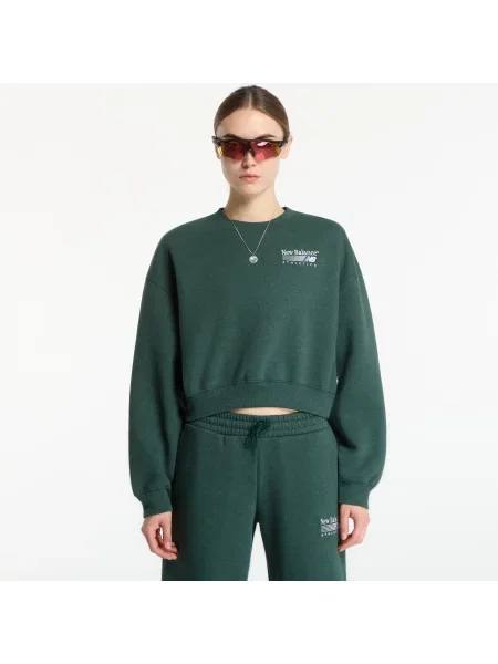 Hanorac crewneck New Balance din fleece verde
