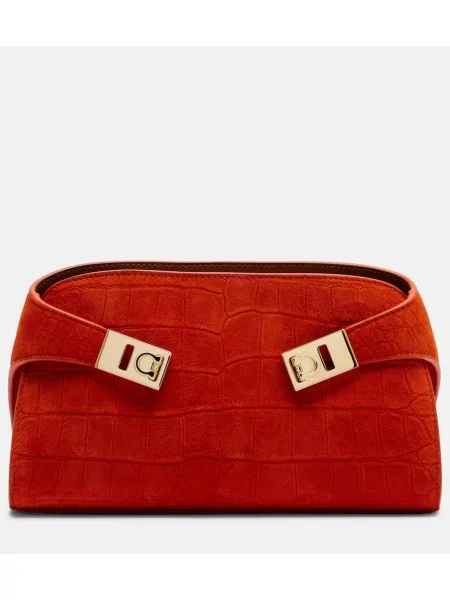 Geanta crossbody Ferragamo din piele de căprioară portocaliu