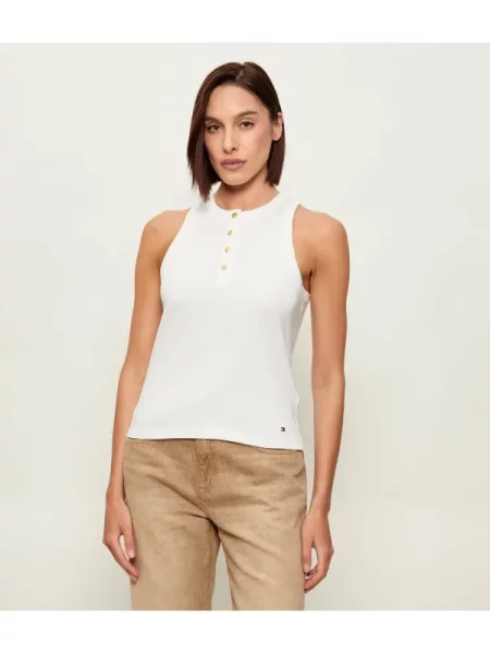 Top Tommy Hilfiger cu guler henley alb