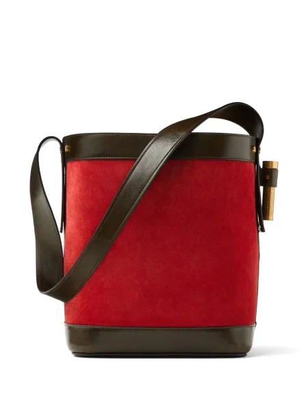 Geantă bucket Versace din piele de căprioară mini roșu