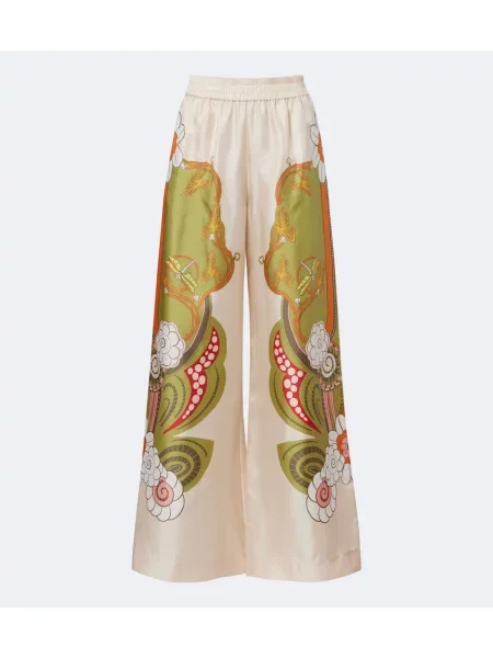 Pantaloni palazzo La Doublej de mătase cu model floral