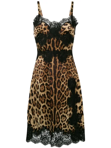 Rochie midi Dolce & Gabbana cu imagine cu model leopard până la genunchi maro