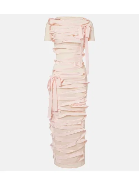 Rochie midi Acne Studios cu funde până la genunchi de costum roz