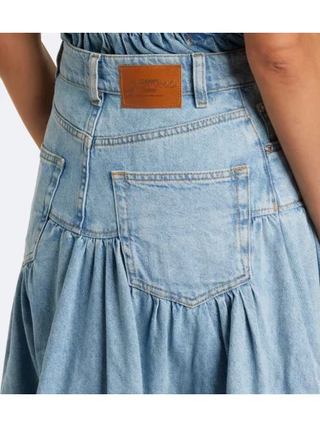 Fustă din denim Ganni cu volane albastru