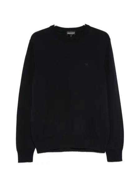 Pulover Emporio Armani cu broderie cu decolteu rotund albastru